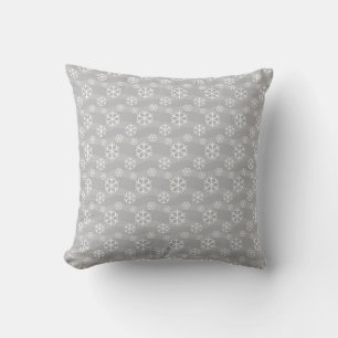 Grey and White Snowflake Pattern Modern Seasonal Throw Pillow