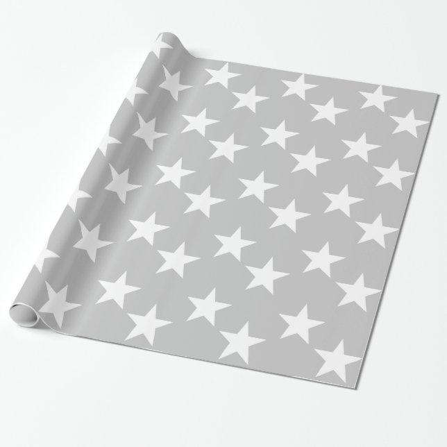 Grey and White Star Gift Wrapping Paper (Unrolled)