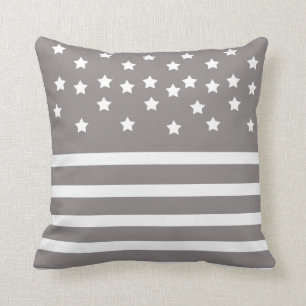 Grey and White Stars & Stripes Throw Pillow