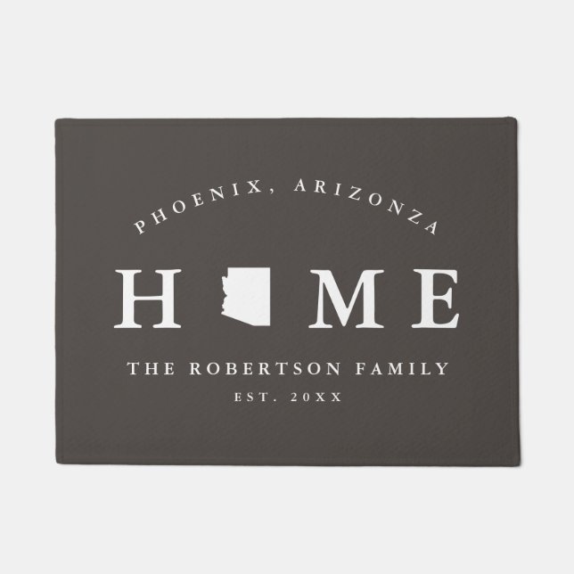 Grey and White State of Arizona Map Mat, Doormat (Front)