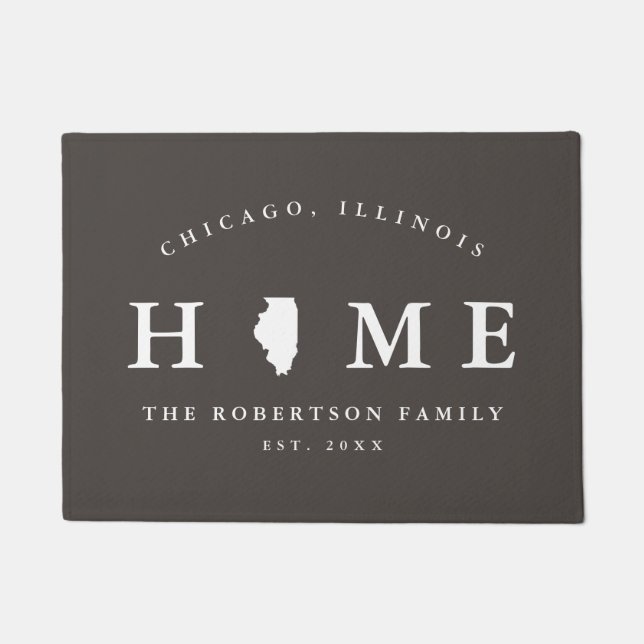 Grey and White State of Illinois Map Mat, Doormat (Front)