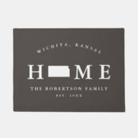 Grey and White State of Kansas Map Mat, Doormat