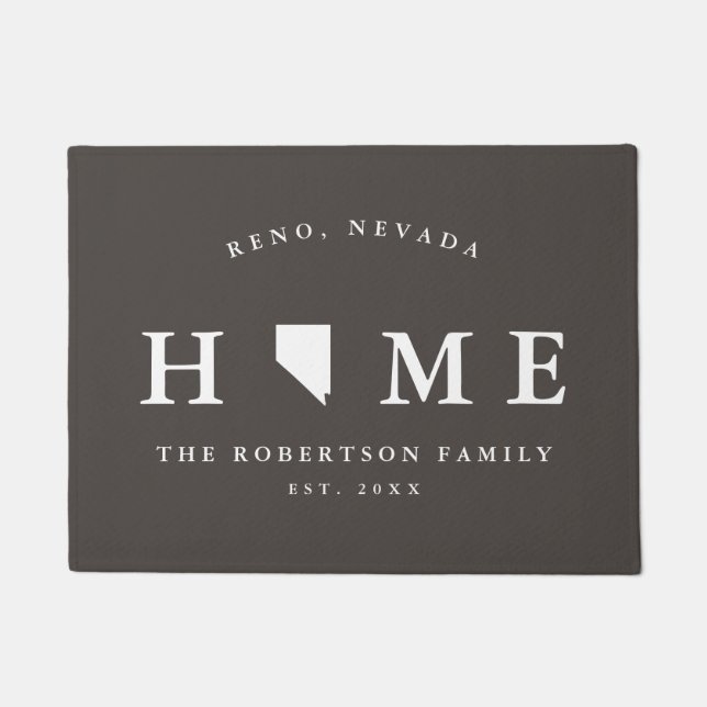 Grey and White State of Nevada Map Mat, Doormat (Front)