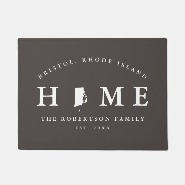 Grey and White State of Rhode Island Map Mat, Doormat (Front)