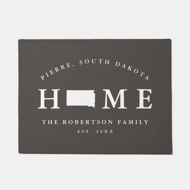 Grey and White State of South Dakota Map Mat, Doormat (Front)