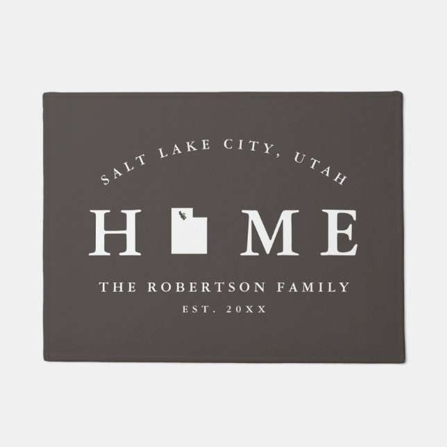 Grey and White State of Utah Map Mat, Doormat (Front)