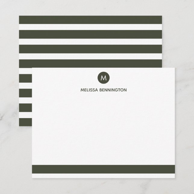 Grey and White Stripe Monogram Personalized Card (Front/Back)