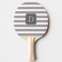 Grey And White Stripe Monogram Ping Pong Paddle