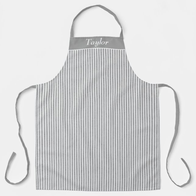 Grey and White Stripe Personalized Apron (Front)