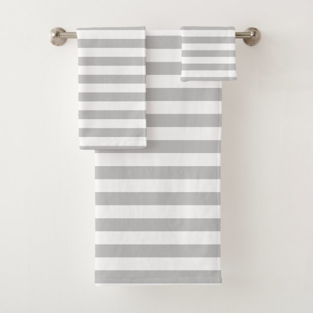 Grey and White Striped Bath Towel Set (Insitu)
