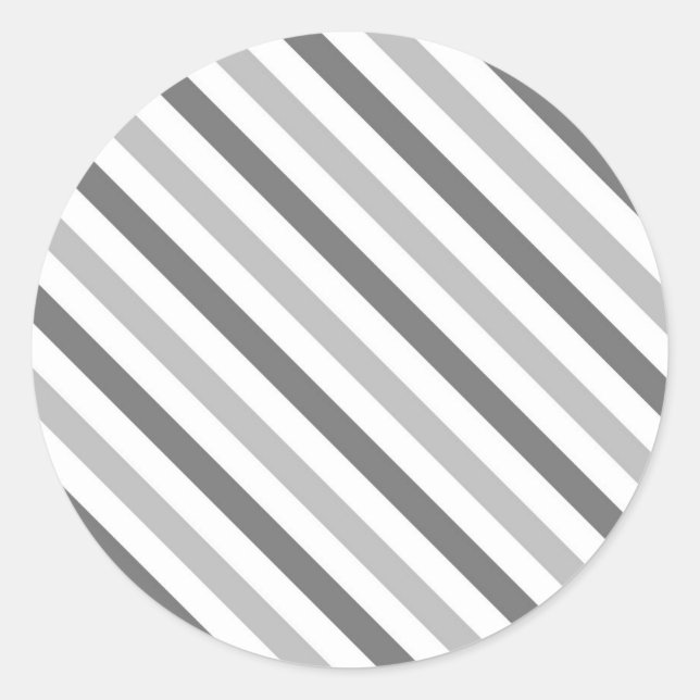 Grey and White Stripes Classic Round Sticker (Front)