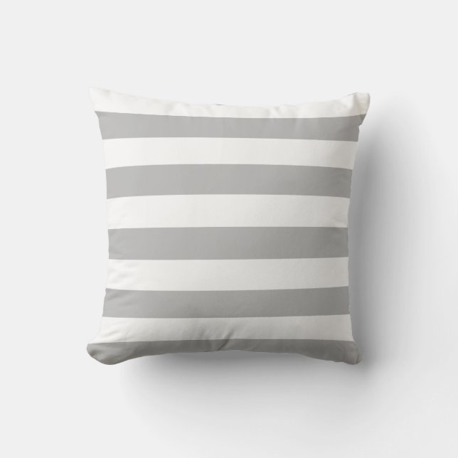 Grey and White Stripes Throw Pillow (Front)