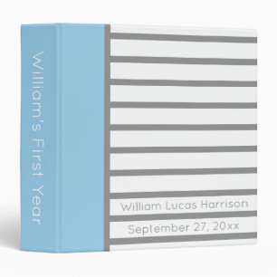 Grey and White Stripes With Cottage Blue Memory Binder