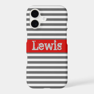 Grey and White Stripes with Red