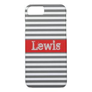 Grey and White Stripes with Red Case-Mate iPhone Case