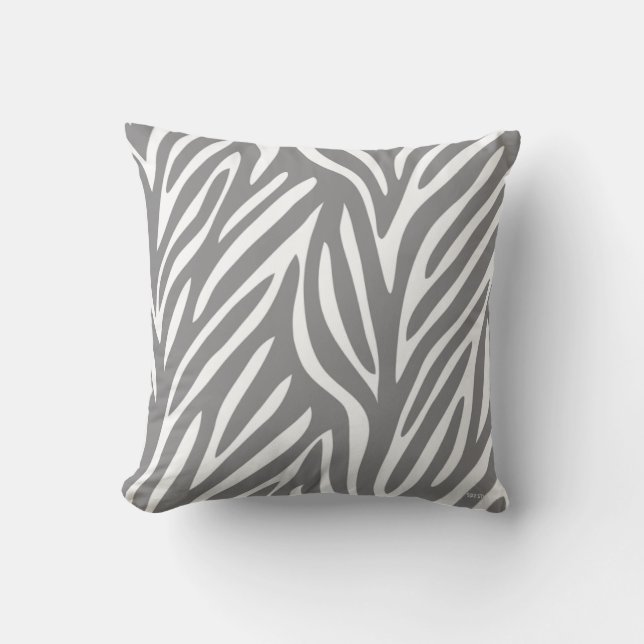 Grey and White Stylized Zebra Pattern Throw Pillow (Front)