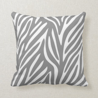 Grey and White Stylized Zebra Pattern Throw Pillow