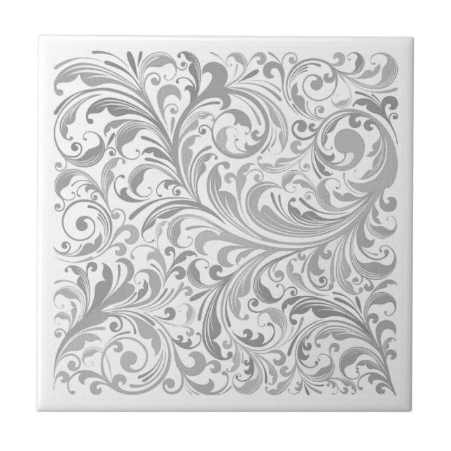 Grey and White Swirl Pattern Modern Ceramic Tile (Front)