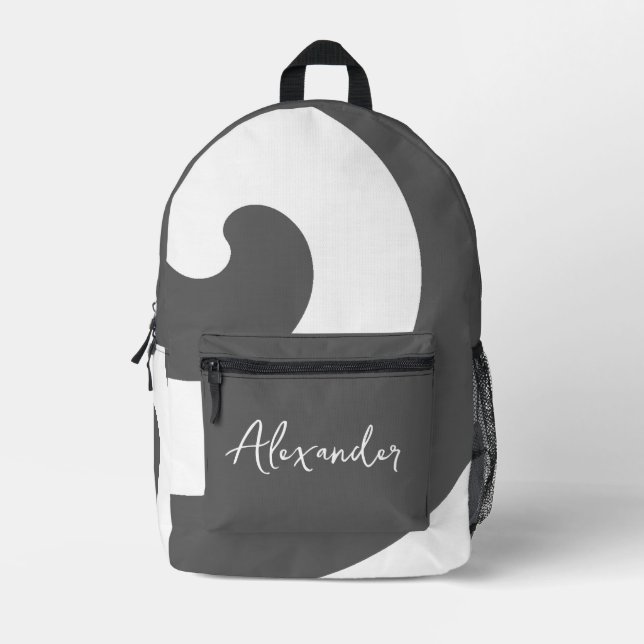 Grey and White Swirls Printed Backpack (Front)