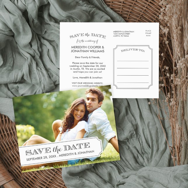 Grey and White Tab Modern Photo Save the Date Announcement Postcard (Creator Uploaded)