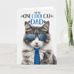 Grey and White Tabby Cat Father's Day One Cool Cat Holiday Card