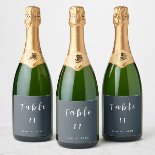 Grey and White Table Number Wedding Sparkling Wine Label