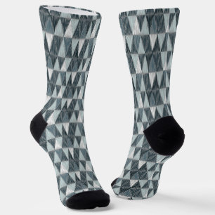 Grey and white textured triangles. socks