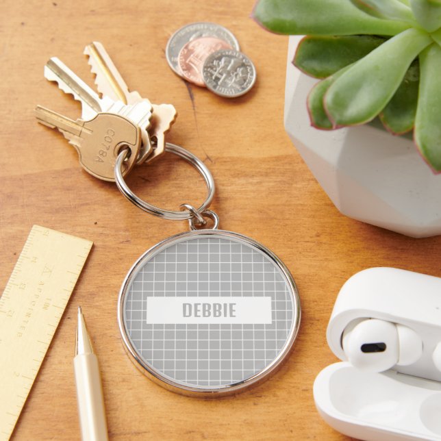 Grey and white tile blocks custom keychain (Desk)
