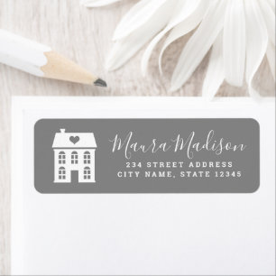 Grey and white town house and heart return