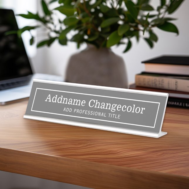 Grey and White Traditional Border Name Title Desk Name Plate (Custom Nameplate - Add Name and Title for Executive Sign or customize in the design area)