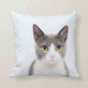 Grey and White Tuxedo Cat Throw Pillow