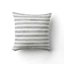 Grey and White Watercolor Stripe Nautical Pillow