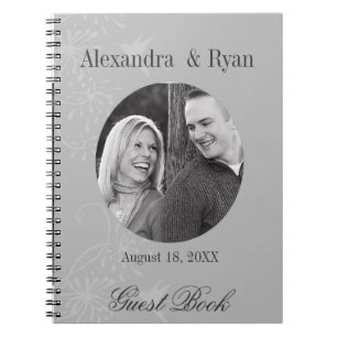 Grey and White Wedding Guest Sign In Notebook