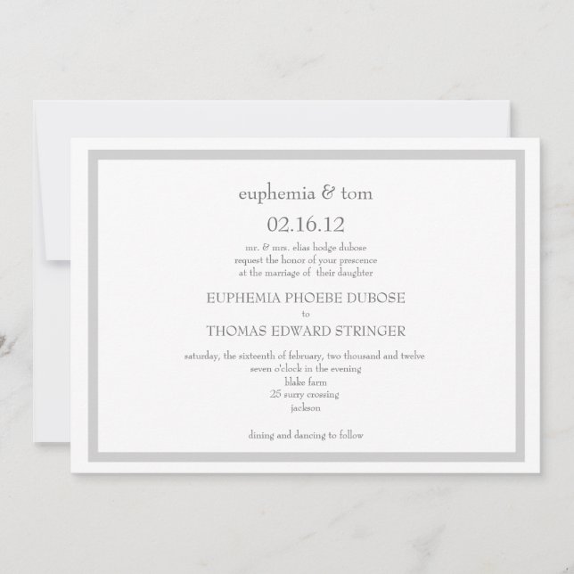 Grey and White Wedding Invitation (Front)