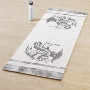 Grey and white wild dragon yoga mat