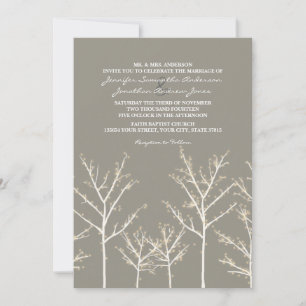 Grey and White Winter Tree Wedding Invitation