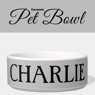 Grey and white with a name cat or dog bowl