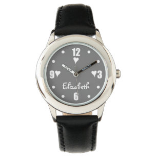 Grey and white with hearts and name watch