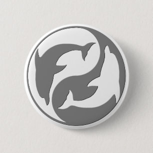 Grey And White yin Yang Dolphins Button