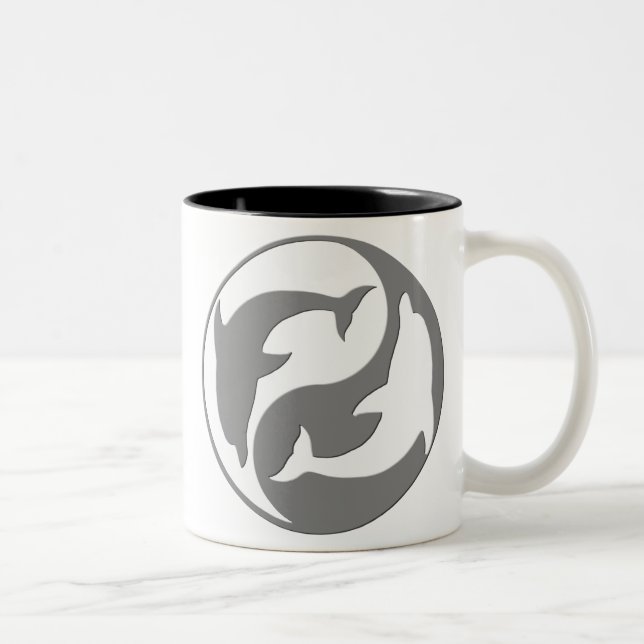 Grey And White yin Yang Dolphins Mug (Right)