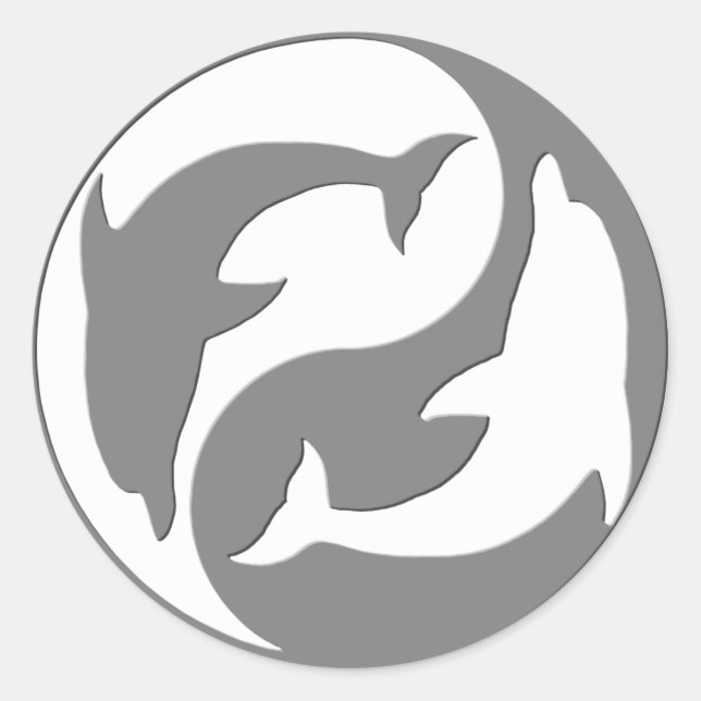Grey And White yin Yang Dolphins Stickers (Front)