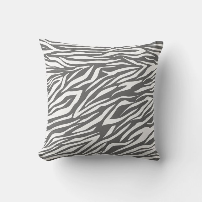 Grey and white zebra print pattern custom throw pillow (Front)