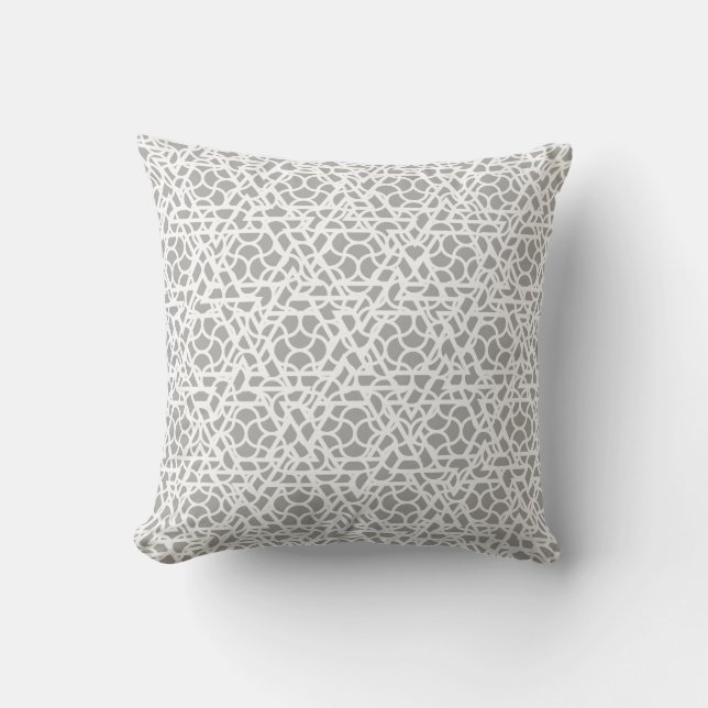 Grey and White Ziggy Pattern Throw Pillow (Front)