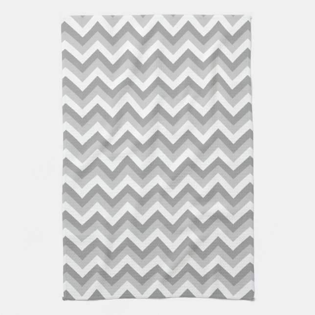 Grey and White Zigzag Pattern. Kitchen Towel (Vertical)