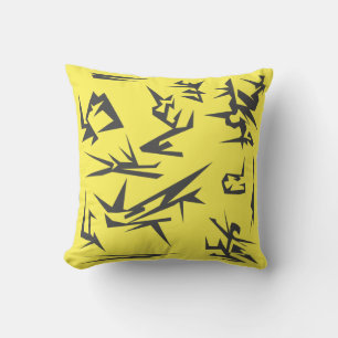 Grey And Yellow Abstract Art Cushion Pillow
