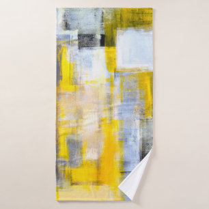 Grey and Yellow Abstract Art Paintingabstract,art, Bath Towel