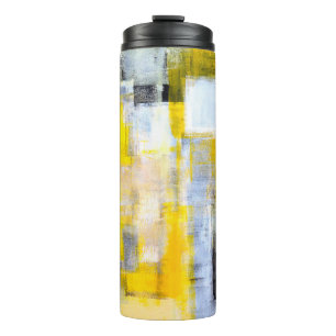 Grey and Yellow Abstract Art Paintingabstract,art, Thermal Tumbler