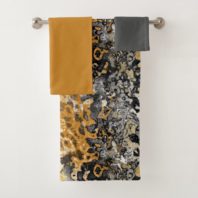 Grey and yellow abstract  bath towel set (Insitu)