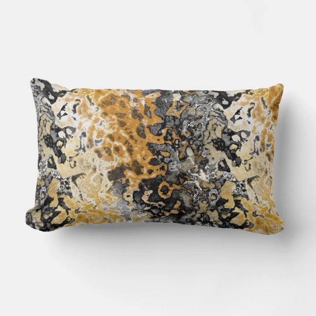 Grey and yellow abstract lumbar pillow (Front)