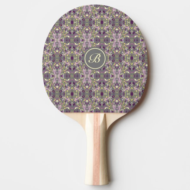Grey and Yellow Abstract Ping Pong Paddle (Front)